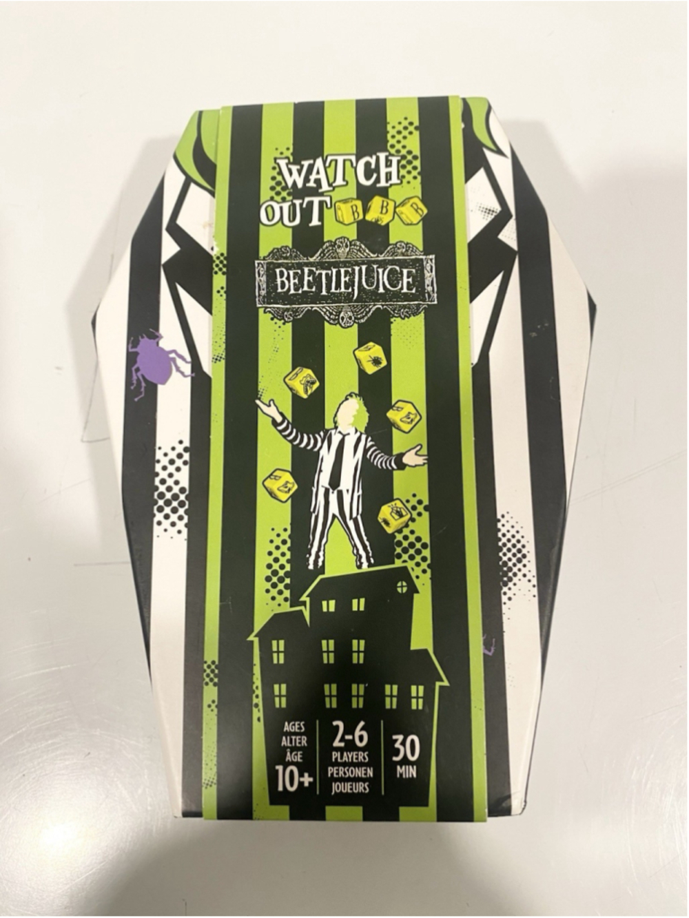 Beetlejuice Watch Out! Dice Card Game Mixlore 2024 NEW SEALED Coffin Box
